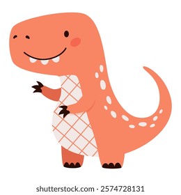 Cute Cartoon Dinosaur Illustration in Orange Color. Vector Illustration of a Smiling T-Rex with Playful Details.