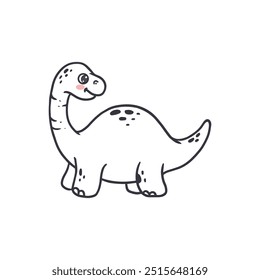 Cute cartoon dinosaur isolated on white. Dino character in doodle style for children . Funny Kids coloring page. Vector illustration