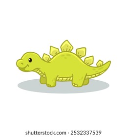Cute cartoon dinosaur isolated on white. Dino character in flat style for children. Funny green dino for cards, magazins, banners. Vector illustration
