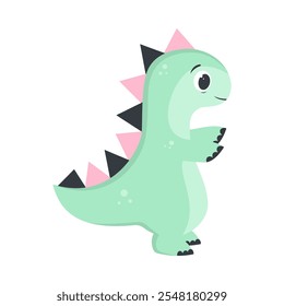 cute cartoon dinosaur isolated on white background, funny green dino, vector illustration in flat style
