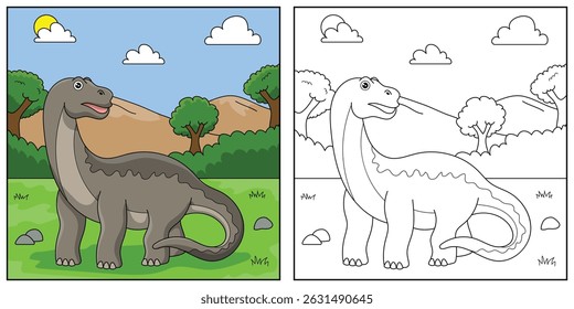 Cute cartoon dinosaur Jobaria, funny illustration, coloring book for kids and children.