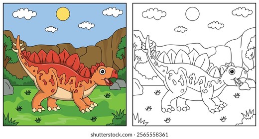 cute cartoon dinosaur kentrosurus, funny illustration, coloring book for kids and children.