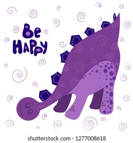 Cute cartoon dinosaur with lettering,  scandinavian style, on white background, vector illustration for nursery poster, print for clothes, greeting card