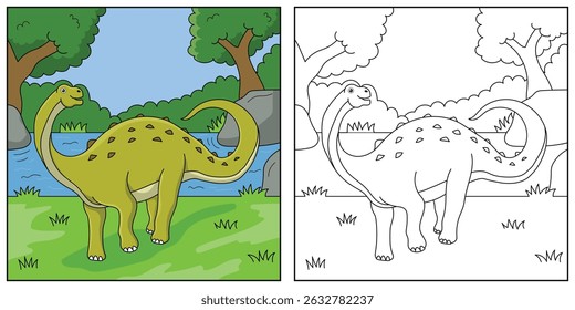 Cute cartoon dinosaur Neuquensaurus, funny illustration, coloring book for kids and children.