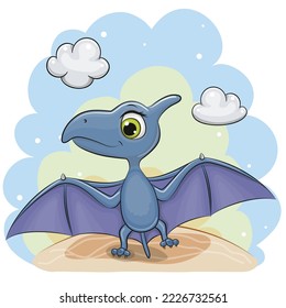 Cute cartoon dinosaur on a blue background