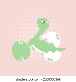 Cute cartoon dinosaur on pastel color background. Flat vector illustration.  