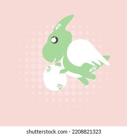 Cute cartoon dinosaur on pastel color background. Flat vector illustration. 