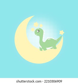 Cute cartoon dinosaur on pastel color background. Flat vector illustration. 
