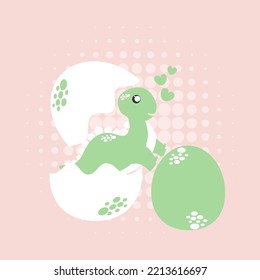 Cute cartoon dinosaur on pastel color background. Flat vector illustration.  