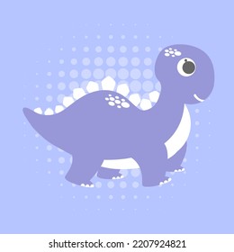Cute cartoon dinosaur on purple background. Flat vector illustration.
