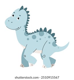 Cute cartoon dinosaur on white background. Ancient lizard in flat style. Children's illustration for design of clothes, wallpapers, greeting cards, etc.