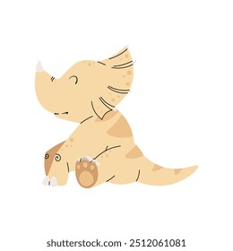 Cute cartoon dinosaur on white background. Ancient lizard in flat style. Children's illustration for design of clothes, wallpapers, greeting cards, etc.