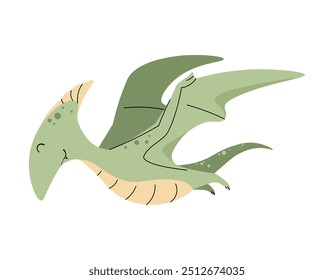 Cute cartoon dinosaur on white background. Ancient flying lizard in flat style. Childish illustration of pterodactyl for clothing design, wallpaper, greeting cards, etc