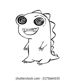 Cute Cartoon Dinosaur Outline Coloring. Big animal fantasy ancient beast. Vector illustration for kid.