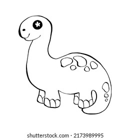 Cute Cartoon Dinosaur Outline Coloring. Big animal fantasy ancient beast. Vector illustration for kid.