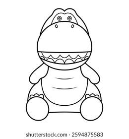 Cute Cartoon Dinosaur Outline Vector Illustration. The friendly dinosaur has large, round eyes, a slightly oversized head, and tiny arms that add to its charm.