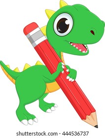 cute cartoon dinosaur with pencil