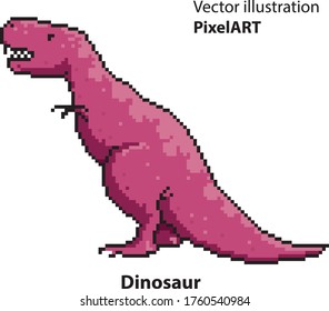 Cute cartoon dinosaur. Pixel design, cute vector illustration. Tyrannosaur