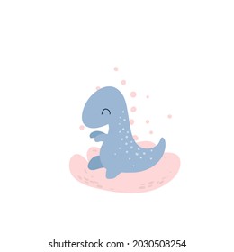 Cute cartoon dinosaur. Print for baby posters, cards, clothes. Vector cartoon illustration. Velociraptor. Tyrannosaurus.