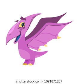 Cute cartoon dinosaur pterodactyl. Vector illustration isolated on white background.