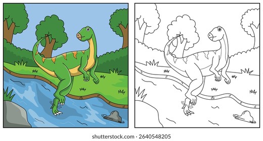 Cute cartoon dinosaur Qantassaurus, funny illustration, coloring book for kids and children.