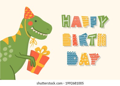 Cute cartoon dinosaur with quote . Flat childish dino with lettering. Perfect for greeting card, sublimation printing on t shirt, mug, poster