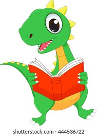 Cute Cartoon Dinosaur Reading A Book