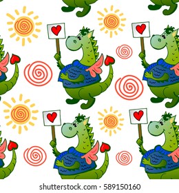 Cute cartoon dinosaur seamless pattern. Good for wrapping paper, decoration, wallpaper, textile print