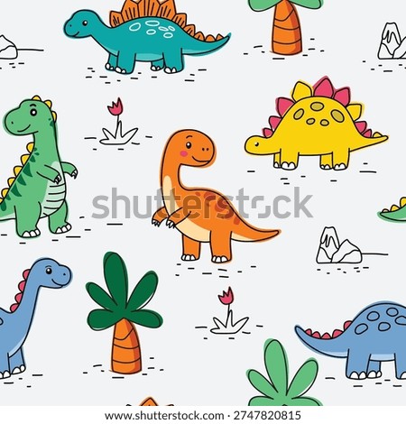 Cute Cartoon Dinosaur Seamless Pattern