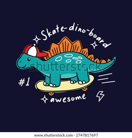 Cute Cartoon Dinosaur Skateboarding vector