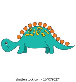 Cute cartoon dinosaur stegosaur. Turquoise dinosaur isolated on a white background. Vector illustration.