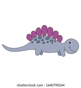 Cute cartoon dinosaur stegosaurus. Purple dinosaur isolated on a white background. Vector illustration.