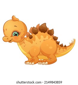 Cute cartoon dinosaur, stegosaurus vector illustration.