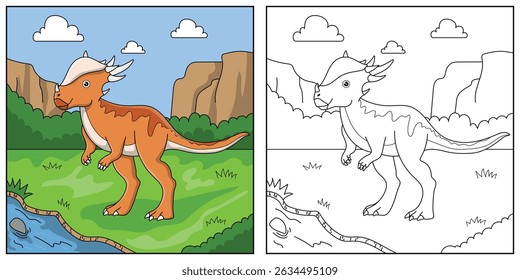 Cute cartoon dinosaur Stygimoloch, funny illustration, coloring book for kids and children.