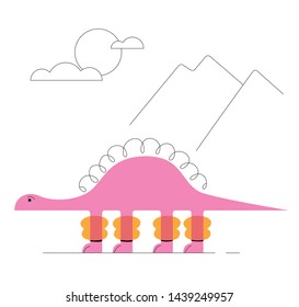 Cute cartoon dinosaur in a swim ring. Trendy vector illustration