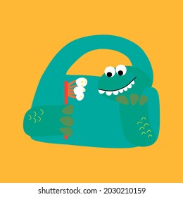 Cute cartoon dinosaur with toothbrush. Original design for boys and girls. Vector illustration. Background is ideal for children's clothing, textiles, T-shirts