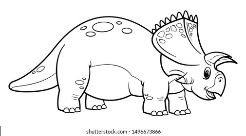 Cute cartoon dinosaur triceratops character. Coloring book and education. Vector illustration.