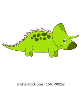 Cute cartoon dinosaur triceratops. Green dinosaur isolated on a white background. Vector illustration.