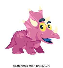 Cute cartoon dinosaur triceratops. Vector illustration isolated on white background.
