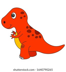 Cute cartoon dinosaur tyrannosaur. Red dinosaur isolated on a white background. Vector illustration.