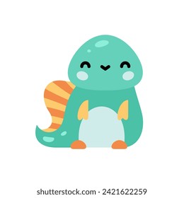 Cute cartoon dinosaur vector illustration. Kawaii dinosaur.