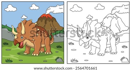 cute cartoon dinosaur Xenoceratops, funny illustration, coloring book for kids and children.