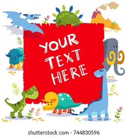 Cute cartoon dinosaurs with blank sign