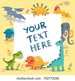 Cute cartoon dinosaurs with blank sign