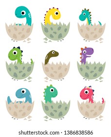 Cute cartoon dinosaurs collection. Vector illustration.