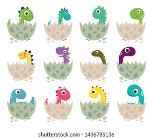 Cute cartoon dinosaurs collection. Vector illustration.