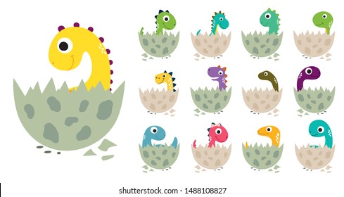 Cute cartoon dinosaurs collection. Vector illustration.