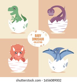Cute cartoon dinosaurs collection. Vector illustration.