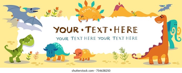 Cute cartoon dinosaurs with horizontal blank sign