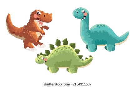 cute cartoon dinosaurs icon set